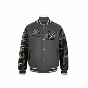 Men's Black and Gray Varsity Jacket
